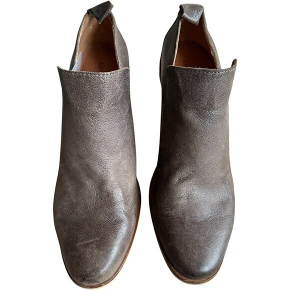 Lucky Brand Victorey Leather Booties Womens 7M Heeled Brown Ankle Boots Western - Picture 3 of 10